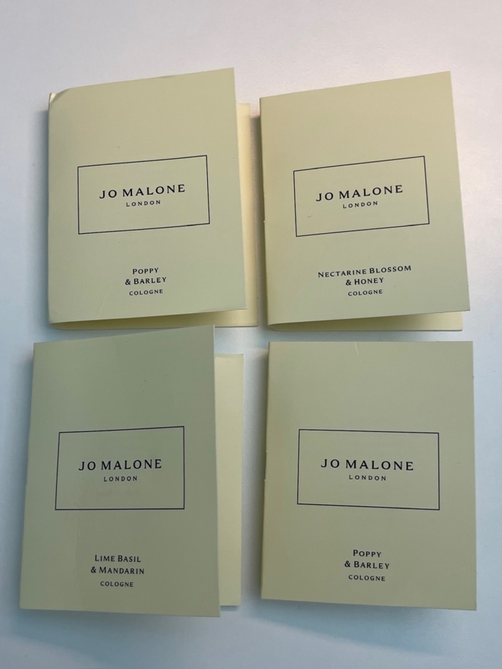Jo Malone Cologne Samples Lot 4 Poppy Barley Nectarine Honey Lime Basil 1.5ml